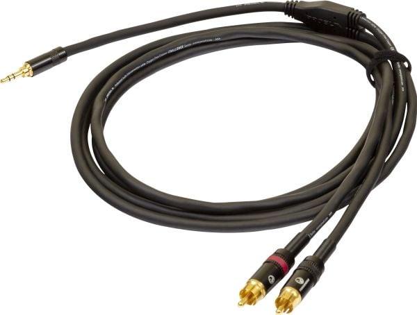 PROEL 3,5 mm stereohann - 2 x RCA hann, 1,5 m, svart