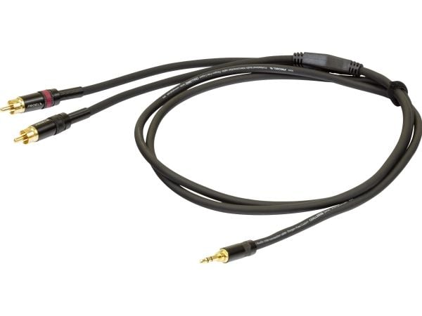 PROEL 3,5 mm stereohann - 2 x RCA hann, 5 m, svart