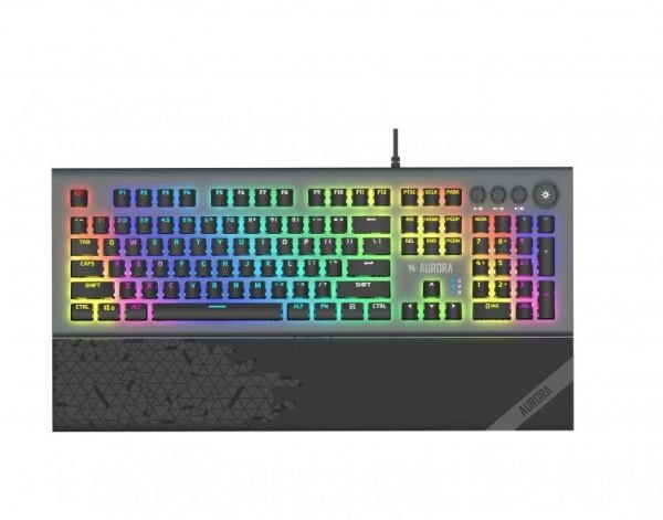 iBOX Aurora K-5 - Tastatur - bakgrunnsbelyst - USB - QWERTY - tastsvitsj: KRGD Red - svart, sølv