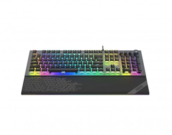 iBOX Aurora K-5 - Tastatur - bakgrunnsbelyst - USB - QWERTY - tastsvitsj: KRGD Red - svart, sølv