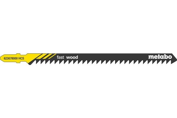 Metabo 623678000, Stikksagblad, Sponplate, Fibre board, Løvtre, Mykt tre, High Carbon Steel (HCS), Svart, Gult, 12,6 cm, 1,25 mm