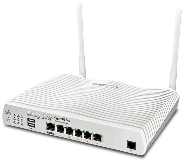 Draytek Vigor 2866Vac, Wi-Fi 5 (802.11ac), Kaksitaajuus (2,4 GHz/5 GHz), Ethernet LAN, ADSL, Valkoinen, Pöytäreititin