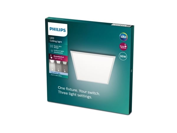 Philips Toiminnollinen Paneelikattovalaisin neliö 36W, LED, Ei vaihdettavissa oleva hehkulamppu, 3600 lm, IP20, Valkoinen