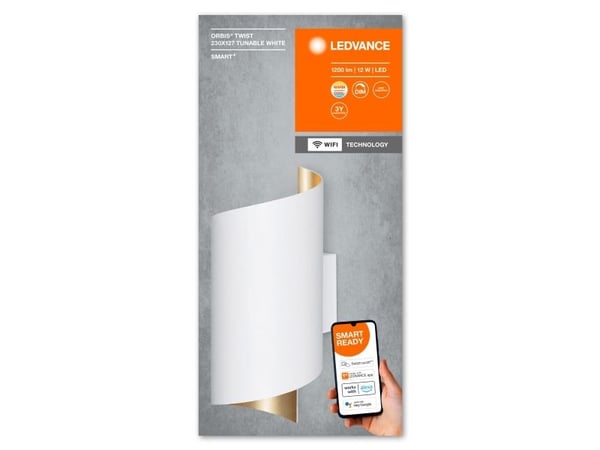 LEDVANCE SMART+ Orbis Wall, Smartvegglampe, Wi-Fi, Hvit, LED, Aluminium, Polykarbonat (PC), Ikke-utskiftbare pærer
