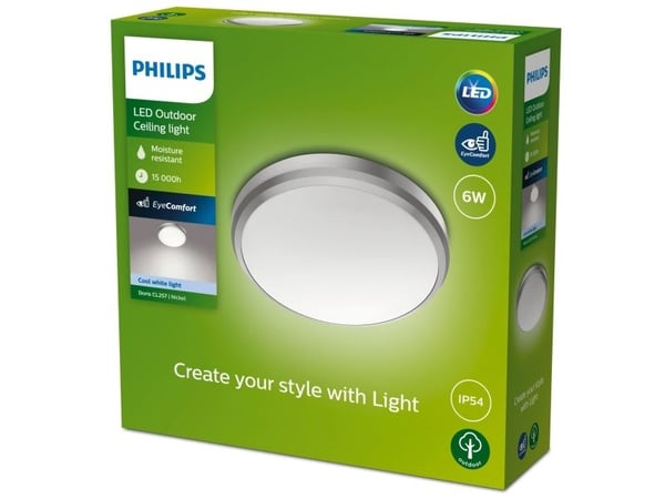 Philips Doris taklampe for utendørs bruk, nikkel, IP54, 4000K