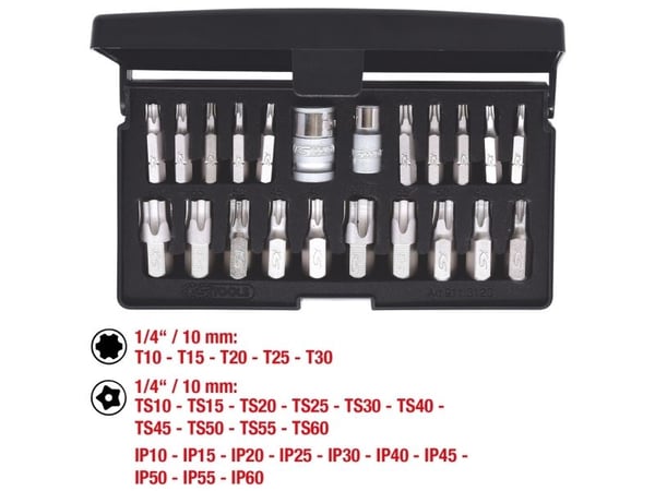 KS Tools 911.3120, Støpselsett, 22 hoder, Stål, DIN 3126, ISO 1173 - C 6,3, ISO 1173 - C 8, ISO 1173, 432 g