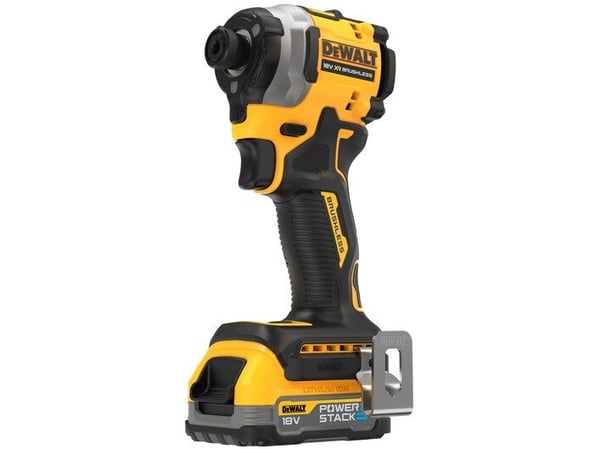 DeWALT DCF850E2T-QW, Iskuruuvain, Pistoolikahva, Pikaistukka, Musta, Keltainen, Harjaton, Ripustinkoukku