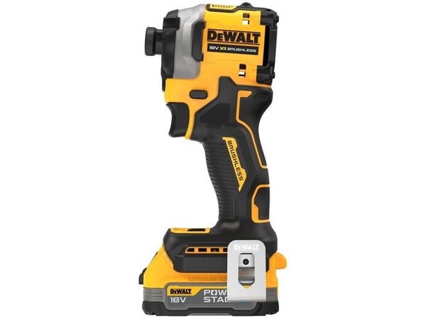DeWALT DCF850E2T-QW, Iskuruuvain, Pistoolikahva, Pikaistukka, Musta, Keltainen, Harjaton, Ripustinkoukku