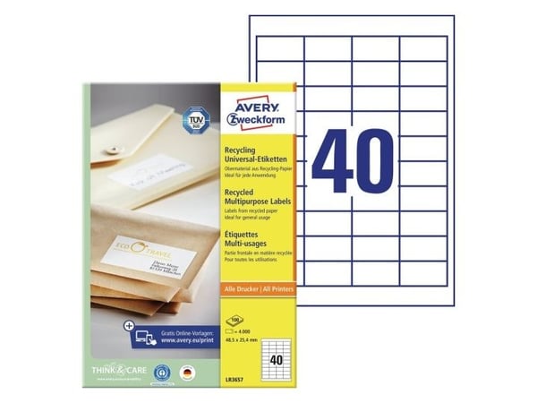 Avery LR3657, Hvit, Selvklebende skriveretikett, A4, Papir, Laser/Blekkskriver, Permanent Avery LR3657, Hvit, Selvklebende skriveretikett, A4, Papir, Laser/Blekkskriver, Permanent