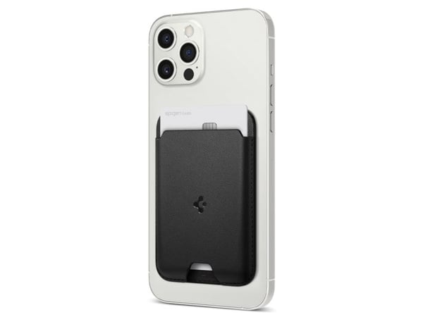 Spigen AMP02284, Kortholder, Svart, PU lær, Apple, iPhone 14 / 14 Plus / 14 Pro / 14 Pro Max (2022) iPhone 13 mini / 13 / 13 Pro / 13 Pro Max (2021...