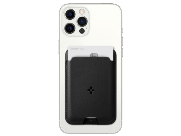 Spigen AMP02284, Kortholder, Svart, PU lær, Apple, iPhone 14 / 14 Plus / 14 Pro / 14 Pro Max (2022) iPhone 13 mini / 13 / 13 Pro / 13 Pro Max (2021...