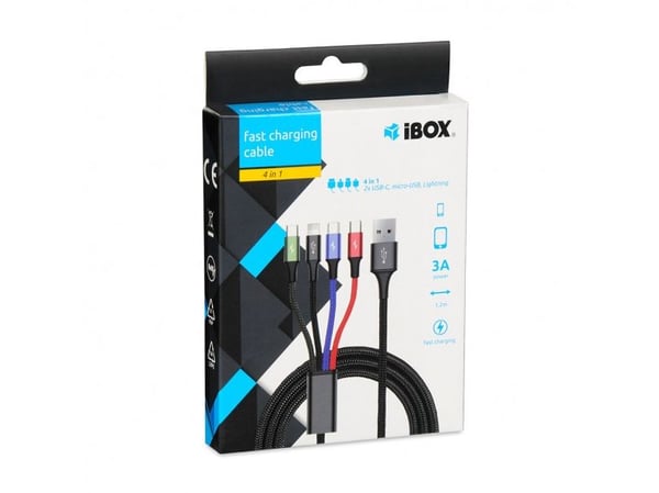 iBox Universal 4 in 1 charging cable I-BOX USB IKUM4W1 - Kabel, 1,2 m, Micro-USB A, 2 x USB C, Flerfarget