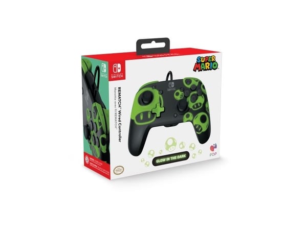 PDP REMATCH: 1-Up Glow in the Dark, Gamepad, Nintendo Switch, Nintendo Switch OLED, D-pute, Hjem-knapp, Analog/digital, Koblet med ledninger (ikke ...