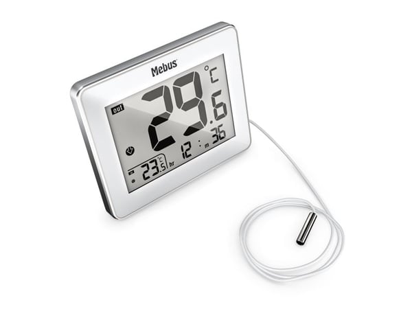 Mebus 01074, Elektronisk miljøtermometer, Inne/Ute, F, °C, Digitalt, Hvit, Rektangulær