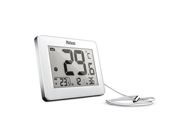 Mebus 01074, Elektronisk miljøtermometer, Inne/Ute, F, °C, Digitalt, Hvit, Rektangulær
