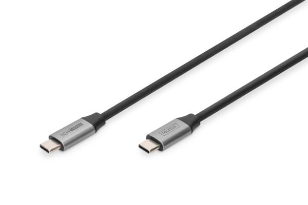 DIGITUS - USB-kontakt - USB-C (hann) til USB-C (hann) - 20 V - 3 A - 1 m - 4K-støtte - svart