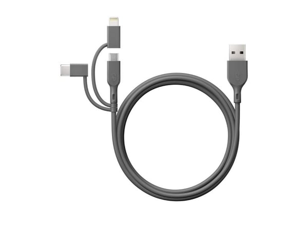 GP Batteries CY1N, 1 m, USB A, USB C/Micro-USB B/Lightning, 480 Mbit/s, Harmaa