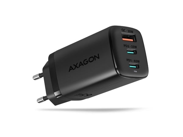 AXAGON ACU-DPQ65 Ladegrät, 2x USB-C, 1x USB-A, PD3.0/QC4+/PPS, 65W - musta