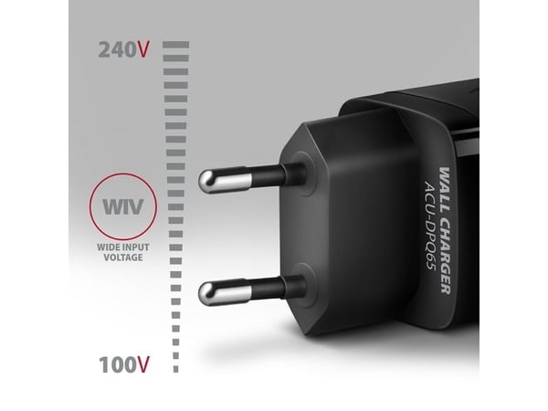AXAGON ACU-DPQ65 Ladegrät, 2x USB-C, 1x USB-A, PD3.0/QC4+/PPS, 65W - musta