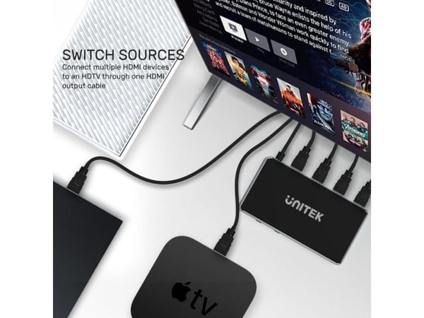 Unitek - Video/lyd splitter/bryter - 3 in, 1 out, 4K x HDMI - stasjonær