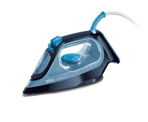 Braun TexStyle 3 SI 3050 BL, Kuiva- & höyrysilitysrauta, Keraaminen pohjalevy, 2 m, Sininen, 160 g/min, 0,27 L