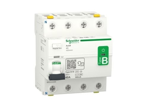 SCHNEIDER ELECTRIC Acti9 PFI-afbryder RCCB-ID, 4P, 40A 300mA, 415V AC/DC, klasse B, med enkelt terminal, 72 mm