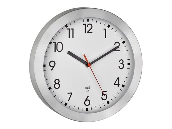 TFA-Dostmann 60.3546.02, Kvarts veggklokke, rund, aluminium, hvit, aluminium, glass, 1,5 V