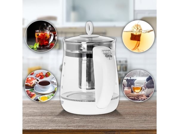 Adler AD 1299, 1,5 L, 1850 W, Hvit, Glass, Justerbar termostat, Vannmåler