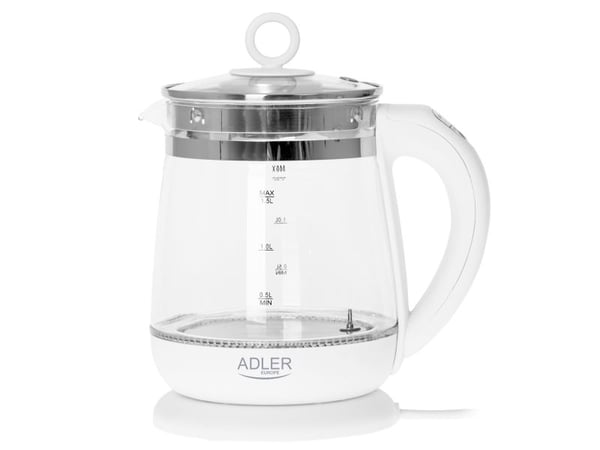 Adler AD 1299, 1,5 L, 1850 W, Hvit, Glass, Justerbar termostat, Vannmåler