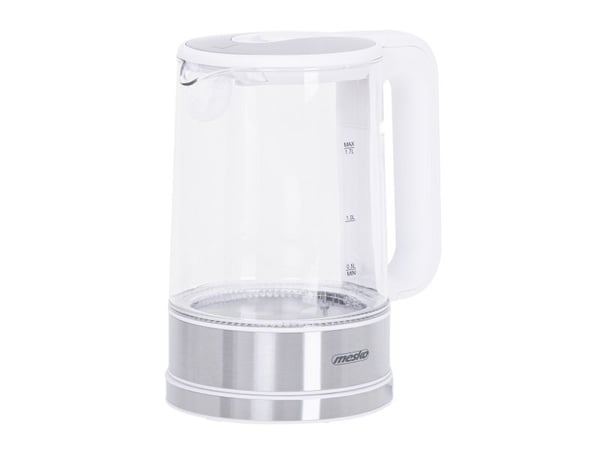Mesko Home MS 1301W, 1,7 L, 2200 W, Rustfritt stål, Transparent, Hvit, Glass, Rustfritt stål, Justerbar termostat, Vannmåler