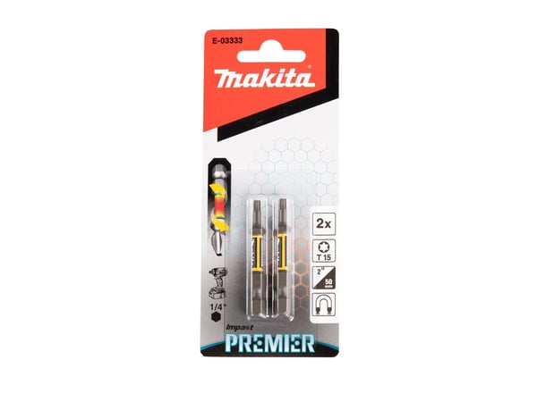 Makita Impact Premier - Impact screwdriver bit - 2 delar - torx - T15 - hexagonalt - längd: 50 mm - för Makita DTD172Z