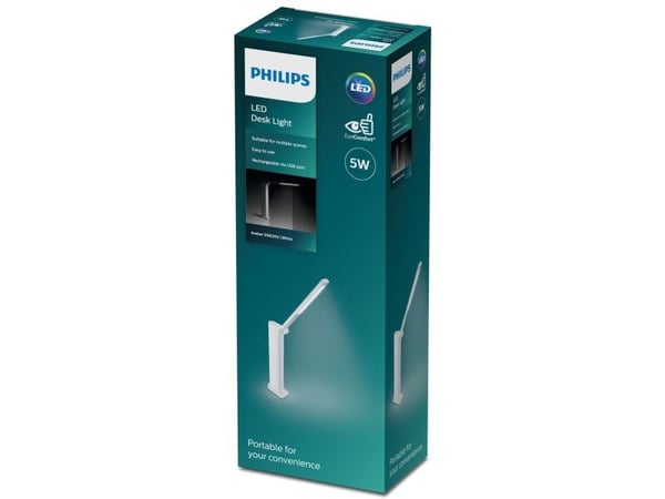 Philips Funksjonell Amber-skrivebordslampe, Hvit, Metall, Soverom, Stue, Kontor, Tidsriktig, IP20, III
