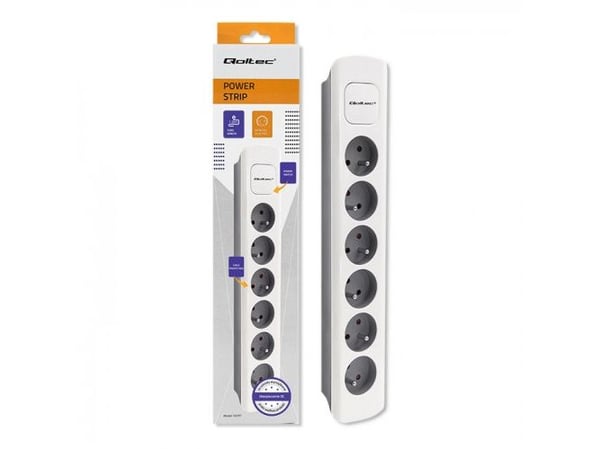 Qoltec 50297, 1,8 m, Sisätila, Tyyppi E, Kulmikas, Polypropeeni (PP), Harmaa, Valkoinen