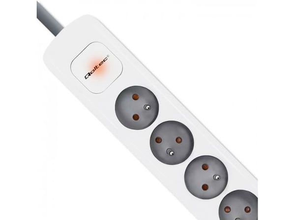 Qoltec 50297, 1,8 m, Sisätila, Tyyppi E, Kulmikas, Polypropeeni (PP), Harmaa, Valkoinen