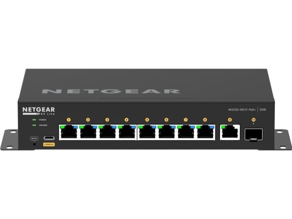 NETGEAR AV Line M4250-9G1F-PoE+ - Switch - L3 - Styrt - 8 x 10/100/1000 (8 PoE+) + 1 x 10/100/1000 + 1 x Gigabit SFP - side til side-luftflyt - sta...