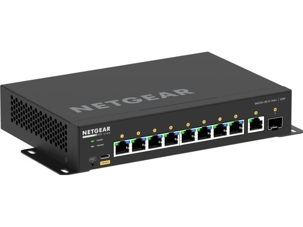 NETGEAR AV Line M4250-9G1F-PoE+ - Switch - L3 - Styrt - 8 x 10/100/1000 (8 PoE+) + 1 x 10/100/1000 + 1 x Gigabit SFP - side til side-luftflyt - sta...