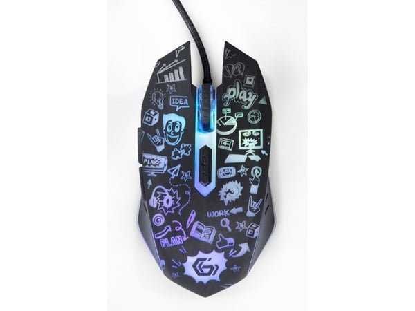 Gembird MUS-6B-GRAFIX-01 - Mus - ergonomisk - cartoon style graphic design - optisk - 6 knapper - kablet - USB - svart - giftbox with transparent w...