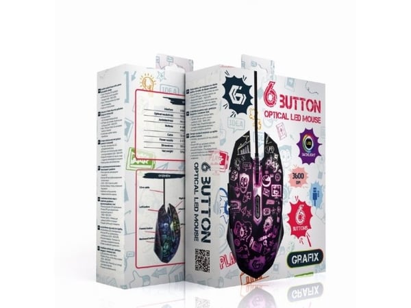 Gembird MUS-6B-GRAFIX-01 - Mus - ergonomisk - cartoon style graphic design - optisk - 6 knapper - kablet - USB - svart - giftbox with transparent w...