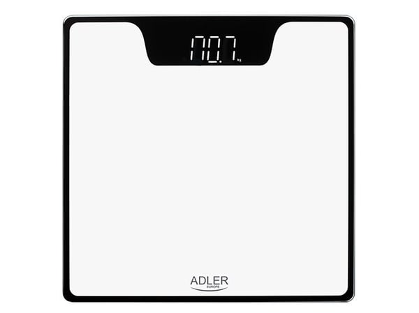 Adler AD 8174W, Sähkökäyttöinen henkilövaaka, 180 kg, 100 g, Valkoinen, kg/lb, Suorakulmio