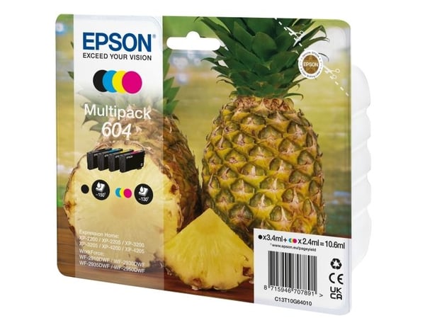 Epson 604, Perusvärintuotto, 3,4 ml, 2,4 ml, 4 kpl, Monipakkaus