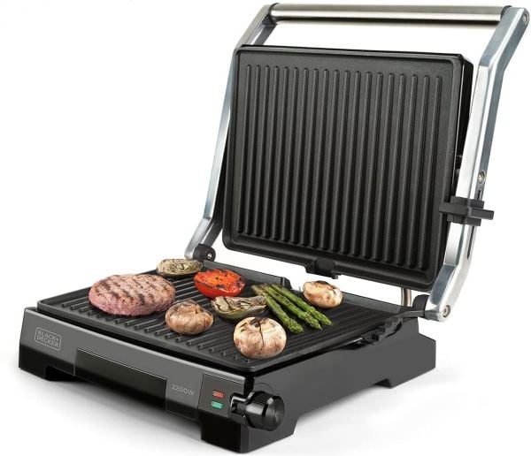 Black & Decker BXGR2200E, Svart, Rustfritt stål, Rustfritt stål, Rektangulær, Knapper, Rotasjon, 180°, 2200 W