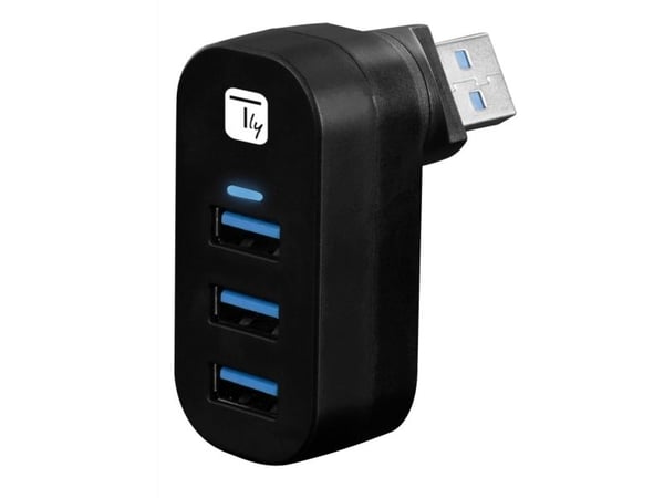 TECHLY Mini roterende hub med 3 USB 3.0-porter Svart