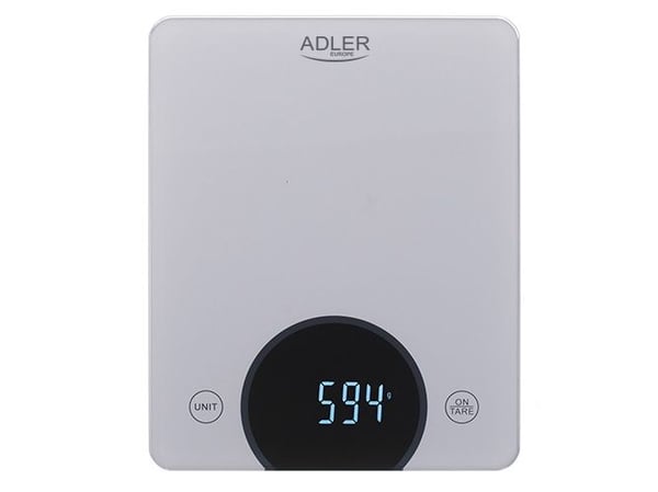 Adler AD 3173S, Sähkökeittiövaaka, 10 kg, 1 g, Harmaa, Lasi, Kiinteä