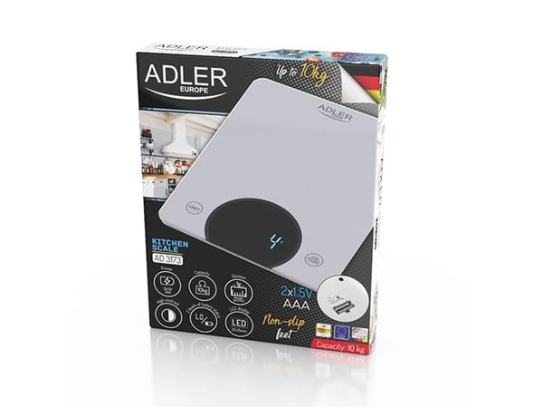 Adler AD 3173S, Elektronisk kjøkkenvekt, 10 kg, 1 g, Grå, Glass, Innebygget