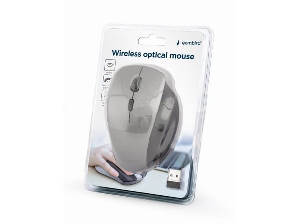 Gembird MUSW-6B-02-BG - Mus - ergonomisk - optisk - 6 knapper - trådløs - 2.4 GHz - USB trådløs mottaker - svart, romgrå - giftbox with transparent...