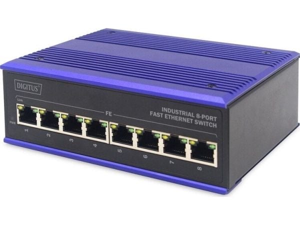 DIGITUS Professional DN-650106 Industrial - Switch - ikke-styrt - 8 x 10/100 - DIN-skinnemonterbar - DC-strøm