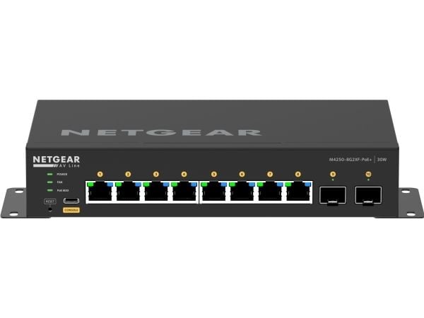 NETGEAR AV Line M4250-8G2XF-PoE+ - Switch - L3 - Styrt - 8 x 10/100/1000 (8 PoE+) + 2 x 10 Gigabit SFP+ - side til side-luftflyt - stasjonær - PoE+...
