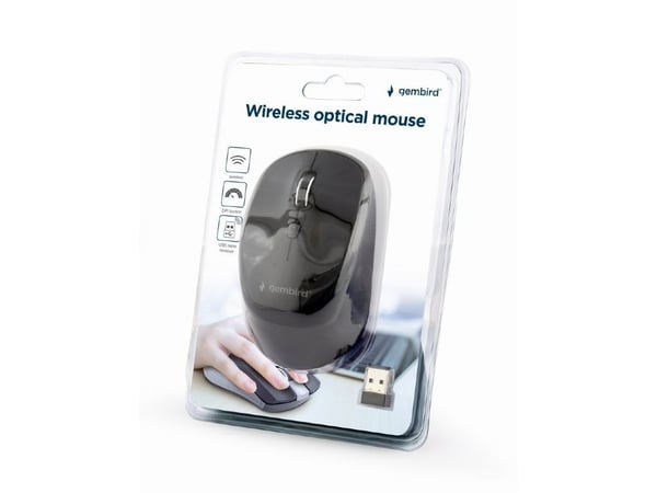 Gembird MUSW-4B-05 - Mus - ergonomisk - optisk - 4 knappar - trådlös - 2.4 GHz - trådlös USB-mottagare - svart - blåsa