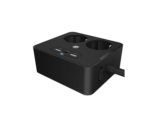 ICY BOX IB-MPS2220B-CH - Effektband - for desk or wall mounting, with USB charger - AC 230 V - ingång: power CEE 7/7 - utgångskontakter: 2 (2 x USB...