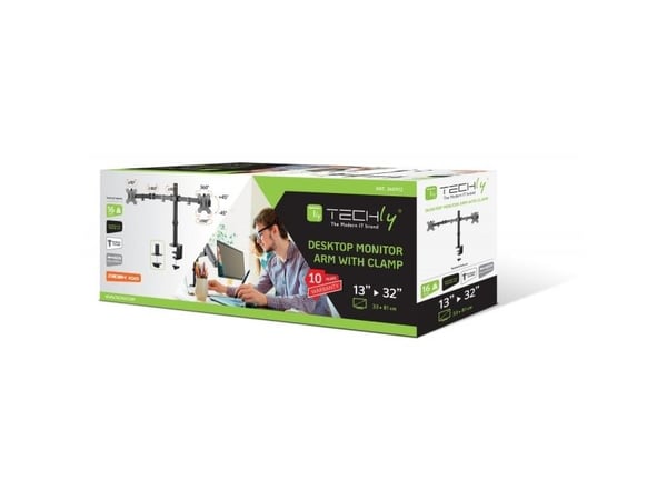 TECHly DESK 100 - Monteringssett (skrivebordsstativ) - for 2 skjermer - stål - svart - skjermstørrelse: 13"-32" - klemmemonterbar